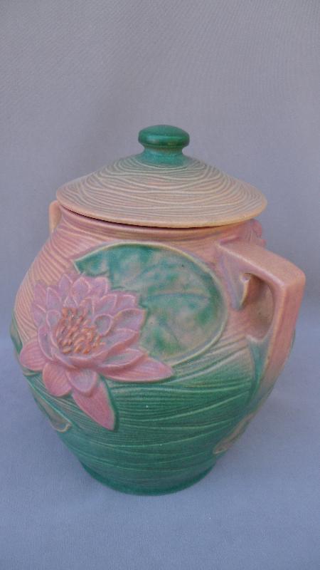 Pink Water Lily Roseville 1-8 Cookie Jar - 1940s