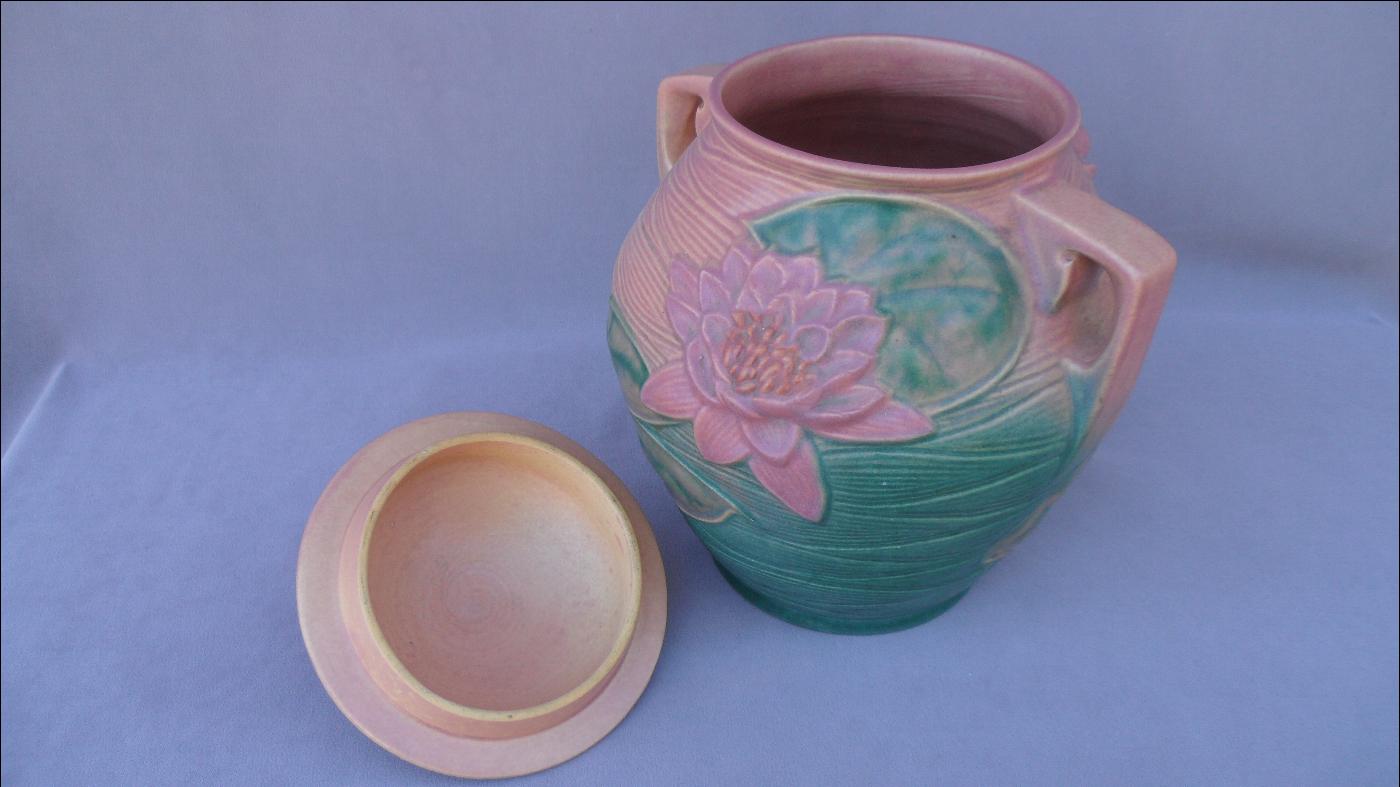 Pink Water Lily Roseville 1-8 Cookie Jar - 1940s