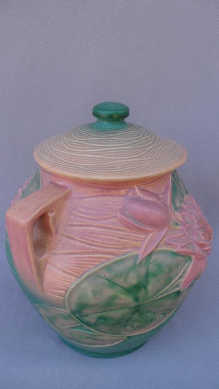 Pink Water Lily Roseville 1-8 Cookie Jar - 1940s