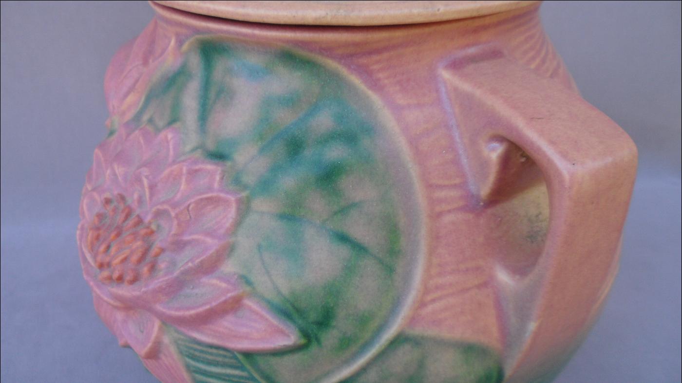 Pink Water Lily Roseville 1-8 Cookie Jar - 1940s