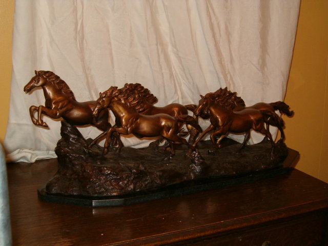 5 running horses bronze sculpture