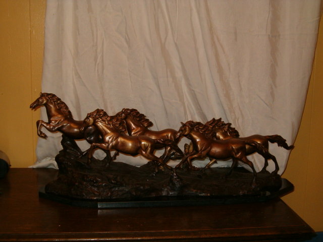 5 running horses bronze sculpture