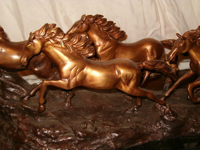 5 running horses bronze sculpture