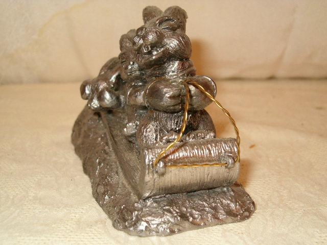 Pewter Ricker rabbits on toboggan rare
