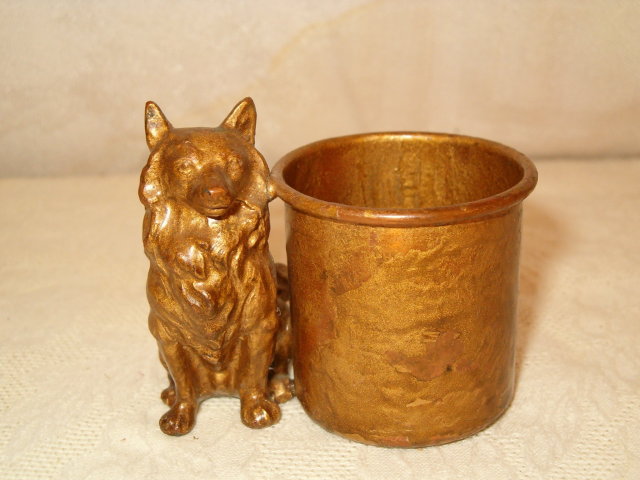 Papillion dog copper toothpick holder