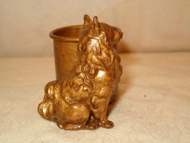 Papillion dog copper toothpick holder