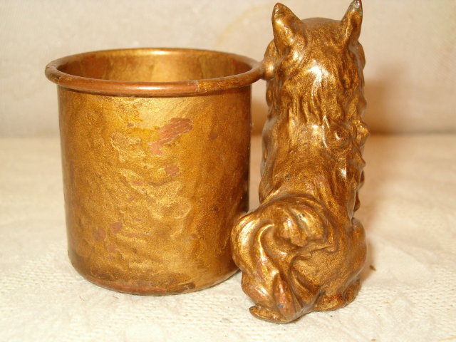 Papillion dog copper toothpick holder