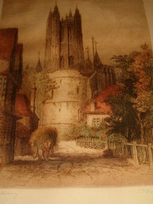 Original Canterbury Etching j.Alphege Brewer