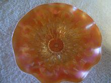 Vintage , Dugan Glass , Peach Opal , Rain Drop / Key hole , , Wavy , Collar Bowl