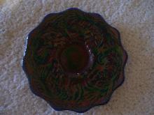 Vintage , Fenton Glass , Pine Comb , 6 inch Saphire Blue Plate
