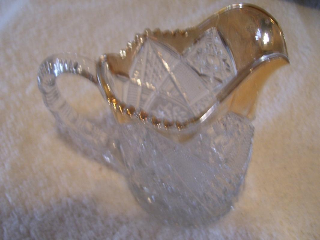 American Brilliant Cut Glass , Nearcut Pitcher with Gold Top