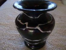 After Loetz , Blown Black and White Swirled Art Nouveau Vase