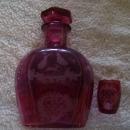 Cranberry Glass Liquor Dcanter and Shot Glass with Running Deer Decoration