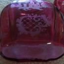 Cranberry Glass Liquor Dcanter and Shot Glass with Running Deer Decoration