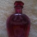 Cranberry Glass Liquor Dcanter and Shot Glass with Running Deer Decoration