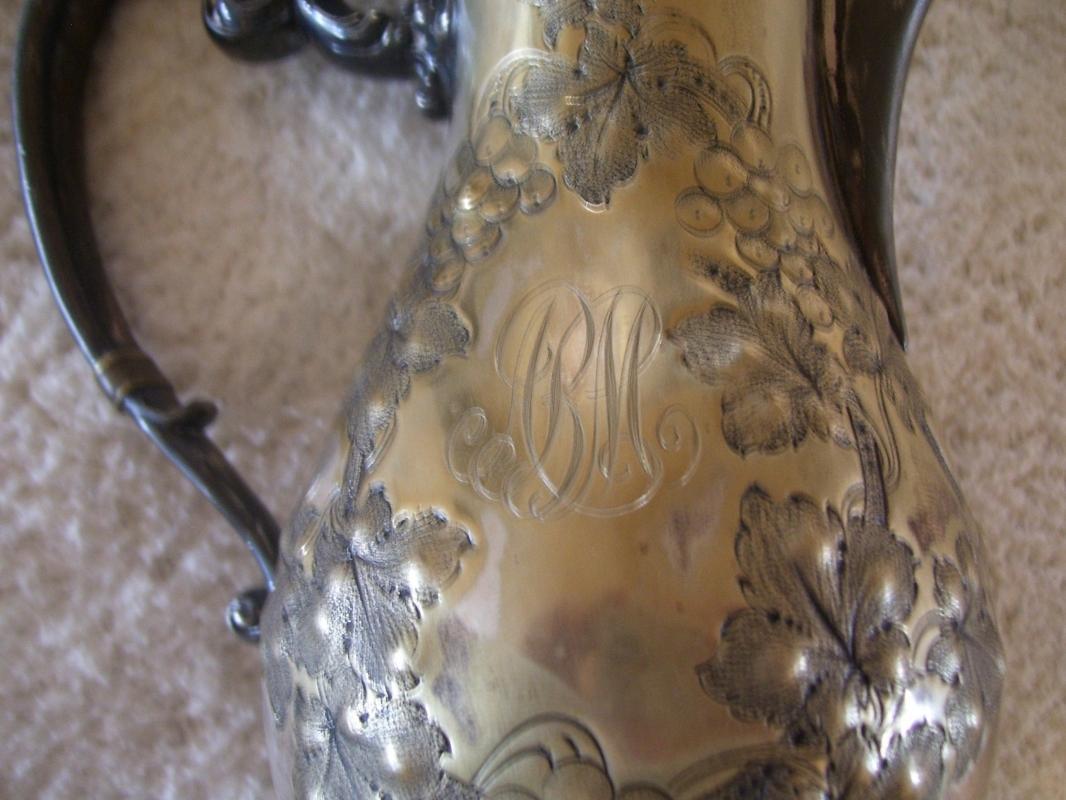 Vintage 19 th Century Hand Hammered Grape & Vine Tea Pot by Barbour Silver Co.