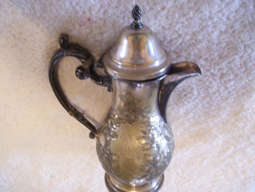 Vintage 19 th Century Hand Hammered Grape & Vine Tea Pot by Barbour Silver Co.