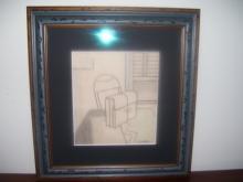 Lichenstein ,Colored and Pencil Still Life Study of Desk, Brief case on desk and window, Signed : R. Lichtenstein- New York Artist (1923-1997)