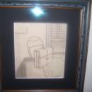 Lichenstein ,Colored and Pencil Still Life Study of Desk, Brief case on desk and window, Signed : R. Lichtenstein- New York Artist (1923-1997)