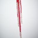 A ladies Three strand Red Natural Coral and White Natural Pearl scarf necklace Neck Scarf