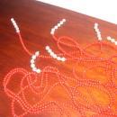 A ladies Three strand Red Natural Coral and White Natural Pearl scarf necklace Neck Scarf