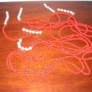 A ladies Three strand Red Natural Coral and White Natural Pearl scarf necklace Neck Scarf