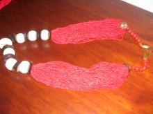 A ladies Multi strand Red Natural Coral and Wood Necklace