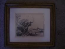 Rembrant-Black Pen Etching-Land/Sea- Titled-Signed-Dated 1645