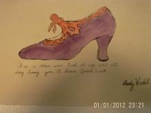 Fine Art Drawing, Mixed Media ,Signed, Andy Warhol , See a Shoe and Pick it up.