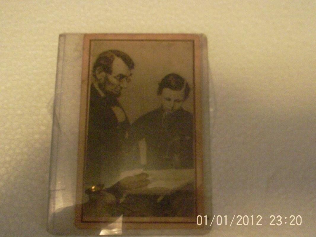 A Vintage Authenic 1860's Portrait of Abraham Lincoln reading with his Son , Thomas,