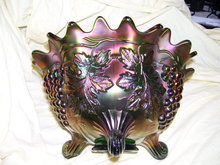 Fenton Grape&Cable/Persian Medallion Large 11 inch Green Fruit Bowl