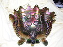 Fenton Grape&Cable/Persian Medallion Large 11 inch Green Fruit Bowl