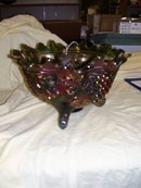 Fenton Grape&Cable/Persian Medallion Large 11 inch Green Fruit Bowl
