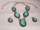Ladys Matching Necklace and Earring Set- An Authenic Rare-Bisbee Turquoise-Artist signed-Sterling Silver (97 grams) Necklace and Earrings