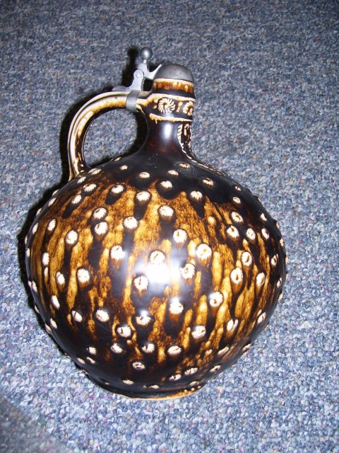 A- W. Germany--Pottery Large 10.75 by 8.50 inch, Tankard Jug ,Signed RMB-Stamped Western Germany