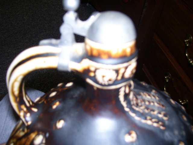 A- W. Germany--Pottery Large 10.75 by 8.50 inch, Tankard Jug ,Signed RMB-Stamped Western Germany