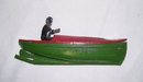 Vintage PaintedToy Tin Canoe w/ Man Fishing