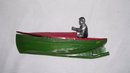 Vintage PaintedToy Tin Canoe w/ Man Fishing