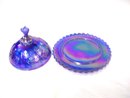Imperial Glass Blue Strawberry Covered Dish