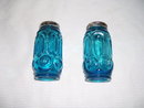 Vintage Blue Beaded Stretched Thumb print glass Salt & Pepper Shakers