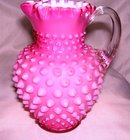 Fenton Art Glass-Hobnail- Overylay ( White Cased)-Wild Rose 12 ounce-5.5 inch Syrup Jug