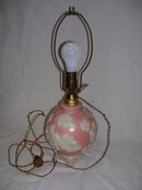 Aladdin, Ivory Opal-Alacite 1938 Glass, Electric, Bedside Table Lamp in Pink and white Floral Motif