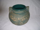 A Large Blue and Beige Acorn Leaf Decorated Pot by Red Wing Union Stoneware