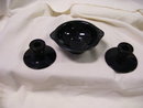 Console Set-Black Pottery 2 Candle Sticks and Bowl