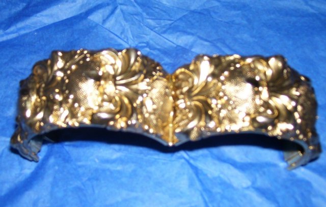 Vintage Signed-Whiting & Davis- Gold Plated-Mesh Art Nouveau Locking Cuff Bracelet