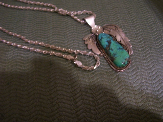 Turquoise Sterling Leaf Pendant /Sterling Silver Necklass
