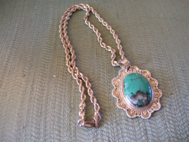 Turquoise Sterling Pendant and rope chain