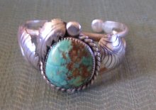 BisbeeTuquoise Cuff Bracelet -Silver -Leaf Design
