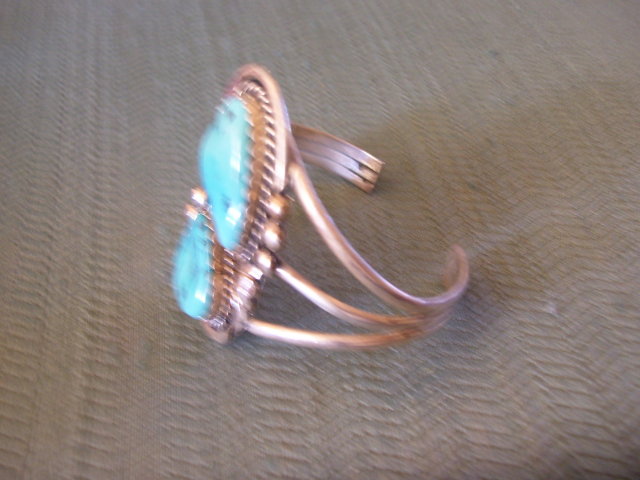 BisbeeTuquoise Cuff Bracelet -Double Stone Silver Design