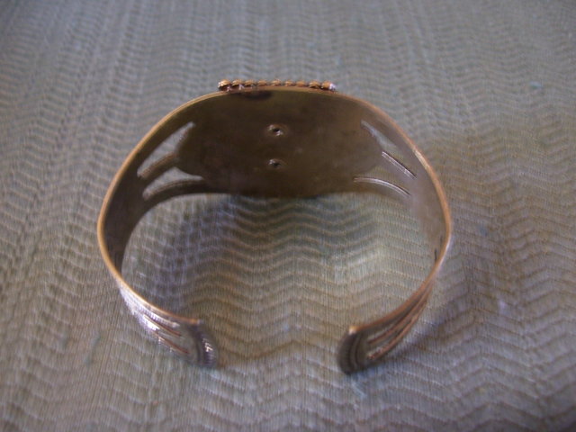 Tuquoise Cuff Bracelet -Three Stone-Engraved Cuff Silver Design